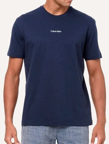 Camiseta Calvin Klein Masculina Flame Front Logo Azul Marinho - Marca Calvin Klein