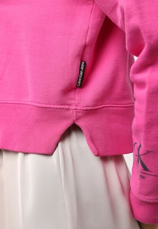 Blusa de Moletom Fechada Calvin Klein Jeans Logo Rosa