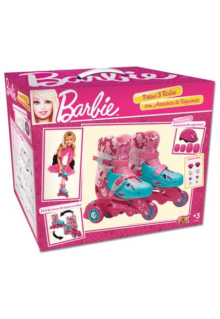 Patins de Aprendizado Barbie 3 rodas com acessórios de segurança (Tam 29 a 32) - Marca Fun Divirta-se