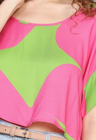 Camiseta Cropped Forum Estampada Pink/Verde