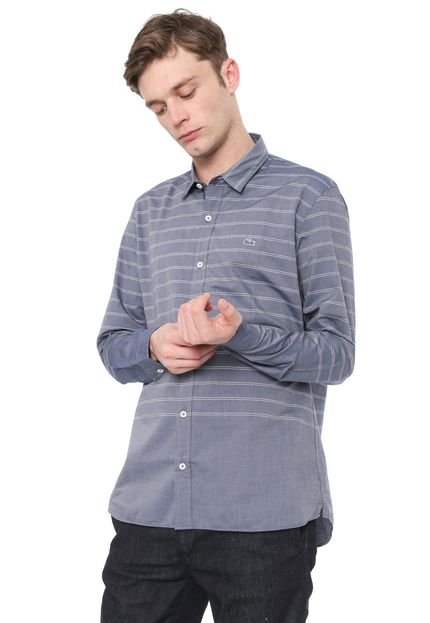 Camisa Lacoste Slim Listras Azul/Branco - Marca Lacoste