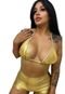 Conjunto Metalizado Top Bíquini e Short Hot Panties Carnaval Fantasia Dourado - Marca Cia do Vestido