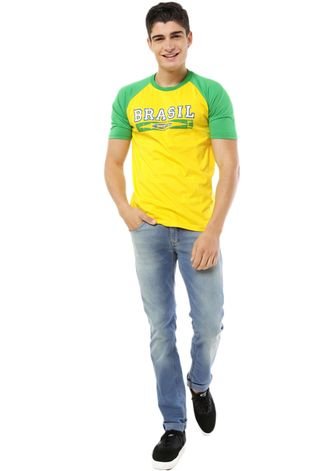 Camiseta Licenciados Futebol Raglã Idioma Brasil Amarela