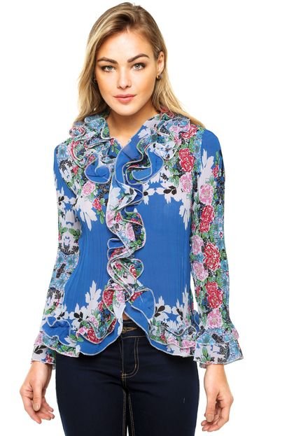 Blusa Manga Longa Facinelli by MOONCITY Floral Azul - Marca Mooncity