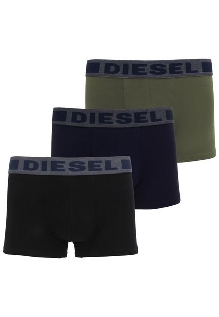 Kit 3pçs Cueca Diesel Boxer Lettering Preta/Azul-marinho/Verde - Marca Diesel