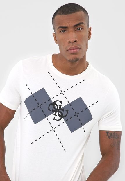 Camiseta Guess Lettering Off-White - Marca Guess