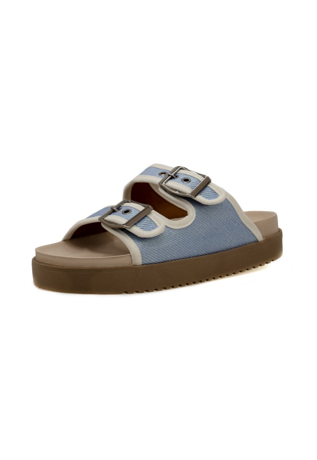 Sandalia Feminina Flat  Papete Anatomica Isis Fashion Confortavel Rota79 Cor Azul Brilho - Marca ROTA79