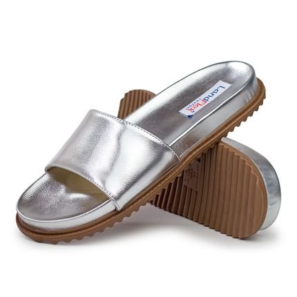 Chinelo Feminino Slide Sandália Mr Try Shoes Rasteira Papete Metálica Prata - Marca MR TRY SHOES