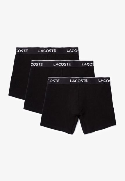 Pack de três boxers masculinas em algodão com cós assinado Preto - Marca Lacoste