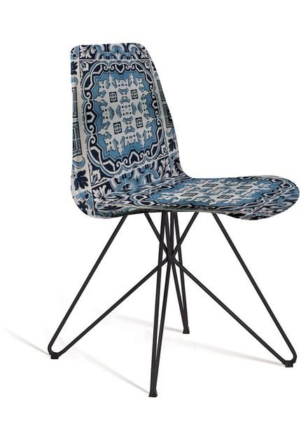 Cadeira Eames Base Aço Carbono Daf Azul/Branco - Marca Daf