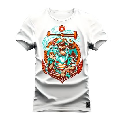 Camiseta Plus Size Estampada Premium T-Shirt Pirata Ancora - Branco - Marca Nexstar