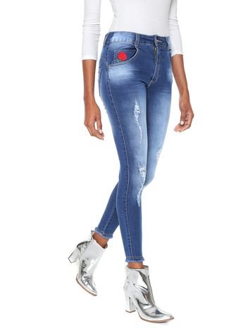 Calça Jeans Biotipo Skinny Bordados Azul