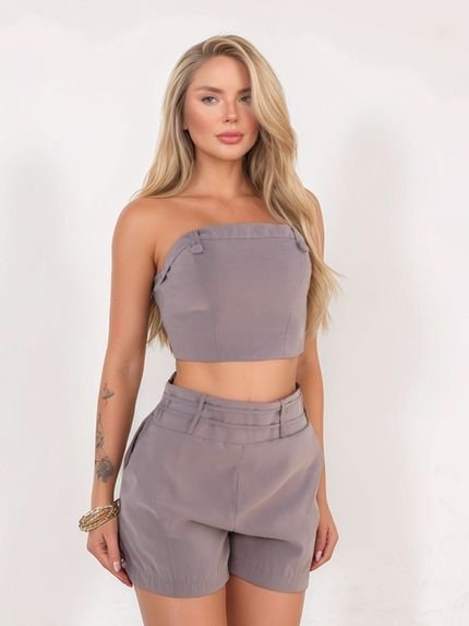 Conjunto Feminino Divina Gata Tomara que Caia Shorts Cinza - Marca DIVINA GATA