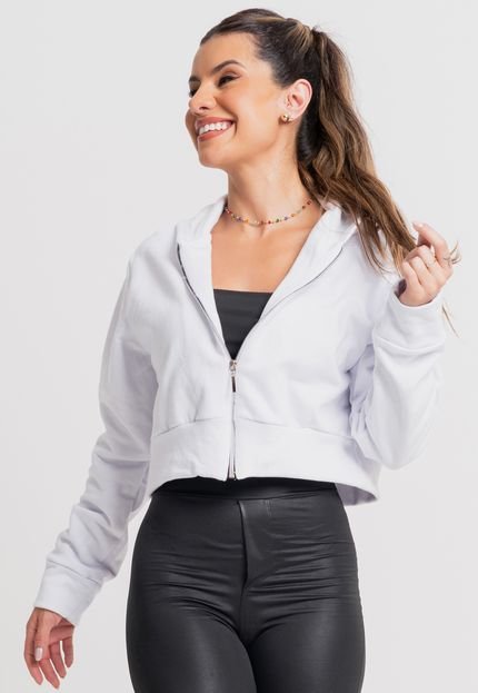 Casaco MVB Modas Jaqueta Ziper Bomber Moletom Cropped Flanelado Inverno Branco - Marca Mvb Modas