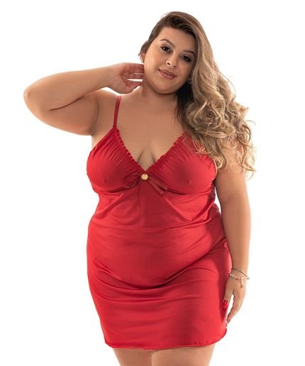 Camisola IMI Lingerie Com Calcinha Microfibra Renda Plus Size Adeli Vermelho - Marca IMI LINGERIE