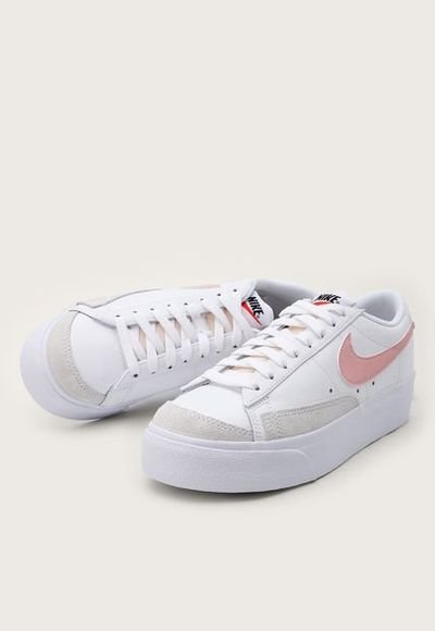 Tenis Lifestyle Blanco Rosa Gris Nike Blazer Low Plataforma