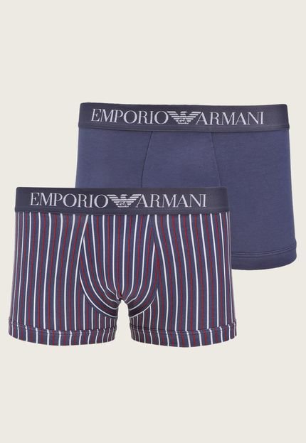 Kit 2pçs Cueca Emporio Armani Underwear Boxer Logo Azul - Marca Emporio Armani Underwear