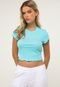 Blusa Cropped Canelada Forever 21 Juicy Azul - Marca Forever 21