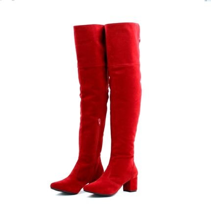 Bota Feminina Lirom Over The Knee Camurça Vermelha - Marca Lirom