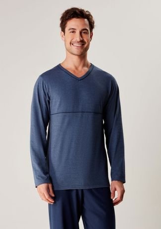 Pijama Masculino Longo Com Decote V