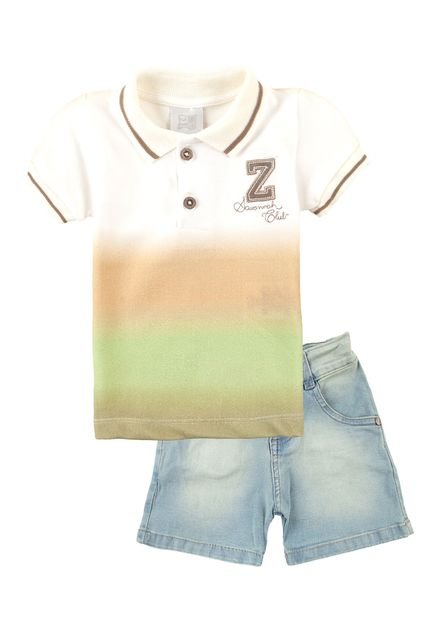 Conjunto Zig Mundi Baby  Polo Tie-dye Bermuda Jeans Branco - Marca Zig Mundi