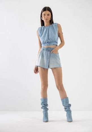 Blusa Jeans Muscle Tee Cropped