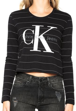 Blusa Calvin Klein Jeans Logo Listras Preto