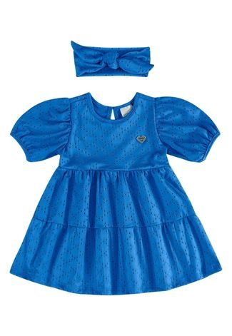Vestido de Manga Curta e Faixa de Cabelo Quimby Azul