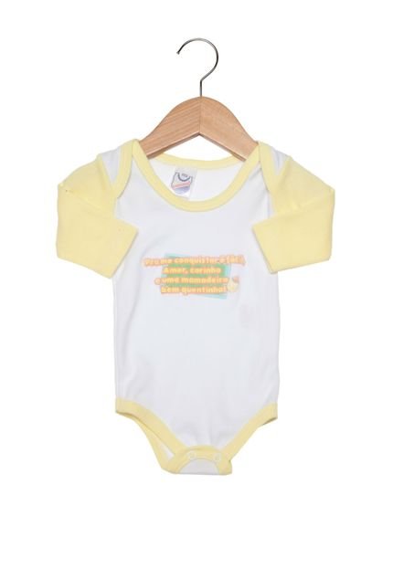 Body Babynha Infantil Frase Branco/Amarelo - Marca Babynha