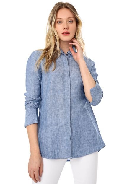 Camisa Linho Calvin Klein Lisa Azul - Marca Calvin Klein