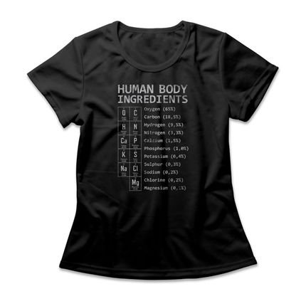 Camiseta Feminina Human Body Ingredients - Preto - Marca Studio Geek 