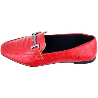 Kit 2 Pares Sapato Feminino Mocassim Donatella Shoes Bico Quadrado Confort Branco Croco e Vermelho