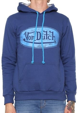 Moletom Flanelado Fechado Von Dutch Logo Elipse Azul