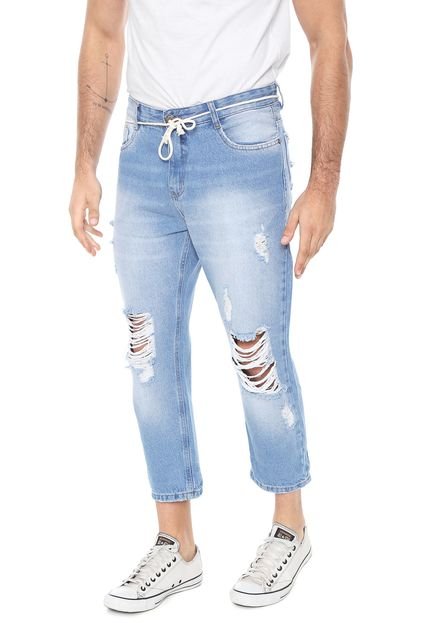 Calça Jeans Hering Slim Cropped Destroyed Azul - Marca Hering