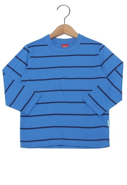 Camiseta Manga Longa  Kyly Listras Infantil Azul - Marca Kyly