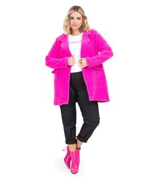 Casaco Feminino Plus Size Tweed Favo Secret Glam Rosa