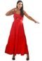 Vestido Midi Jaqueline Tricoline Abertura Alcinha Vermelho - Marca Cia do Vestido
