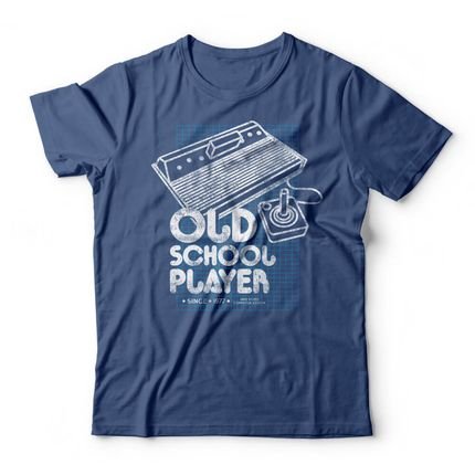 Camiseta Old School Player - Azul Genuíno - Marca Studio Geek 
