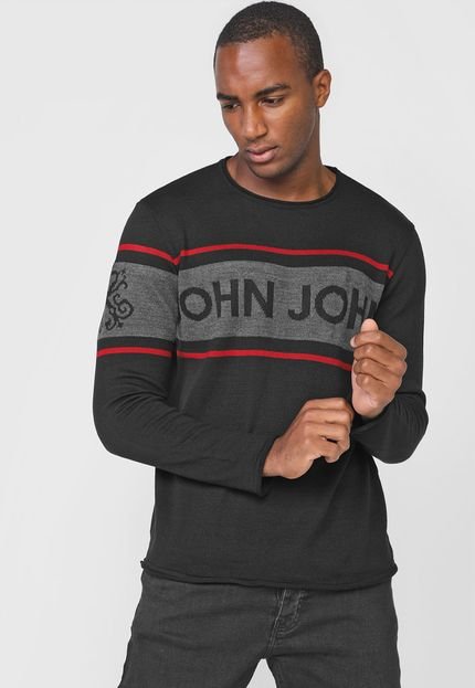 Suéter Tricot John John Logo Preto/Cinza - Marca John John