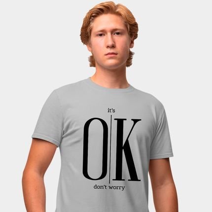 Camisa Camiseta Genuine Grit Masculina Estampada Algodão 30.1 It's Ok Don't Worry - P - Cinza - Marca Genuine