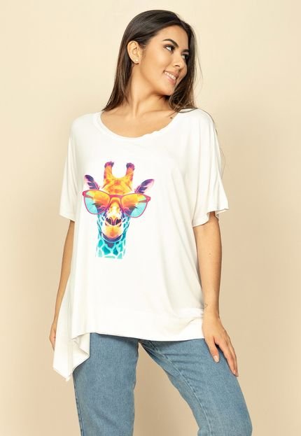T-Shirt Ampla Malha Manga Curta Off White Girafa Fashion - Marca Amazonia Vital
