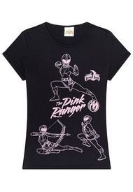 Camiseta Manga Corta Estampada Negra Niña Power Ranger