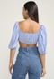 Blusa Cropped Forever 21 Mangas Bufantes Azul - Marca Forever 21