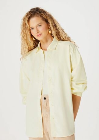 Camisa Feminina Oversized Em Tricoline - Amarelo
