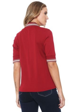 Camisa Polo Lacoste Listras Vermelha