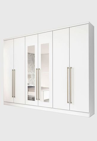 Roupeiro 6 Portas Premium C/ Espelho Neve TCIL Móveis Branco