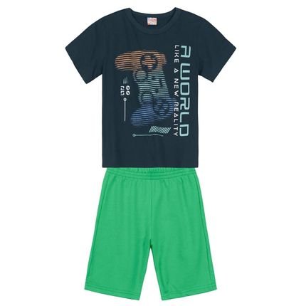 Conjunto Infantil Menino Com Camiseta E Bermuda   Cinza Incolor - Marca Brandili
