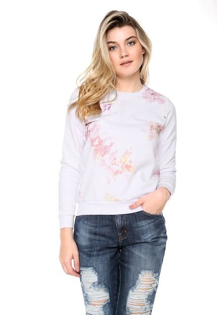 Moletom Flanelado Fechado Malwee Floral Branco - Marca Malwee