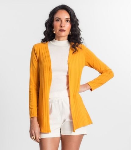 Cardigan Feminino Canelado Infinita Cor Amarelo - Marca INFINITA COR