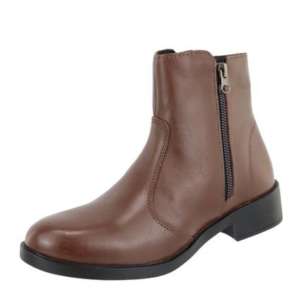 Bota Cano Baixo Em Couro Basica Botinha Lisa Coturno Ziper Lateral Calce Facil  Agnes Veronez Chocolate - Marca Agnes Veronez